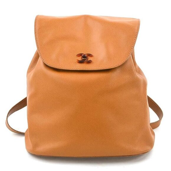 Auth CHANEL CC Logo Backpack Brown Leather - Picture 1 of 15